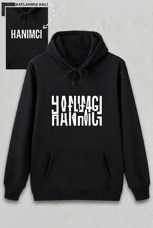 Sevgililer Günü Hanımcı Hediye Baskılı Oversize Kapüşonlu Sweatshirt - Siya