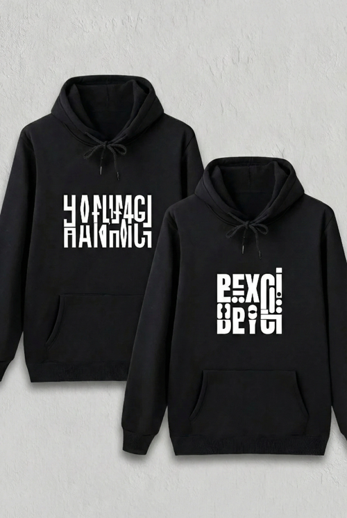 Sevgililer Günü Hanımcı Hediye Baskılı Oversize Kapüşonlu Sweatshirt - Siya