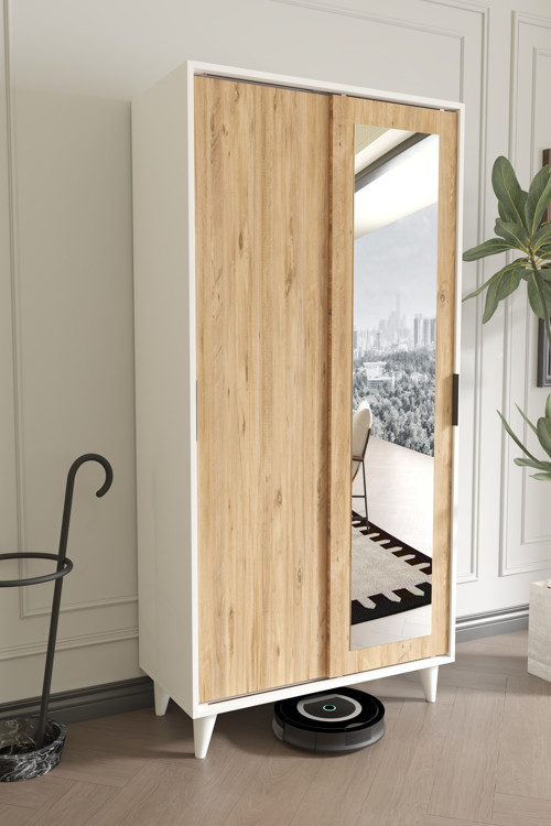 Noventa White Pine Portmanto Vestiyer Ayakkabılık Aynalı 2 Sürgü Kapaklı