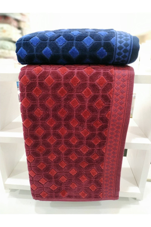2 Adet Decora Kadife El Yüz Havlusu 50x90 Bordo-Lacivert