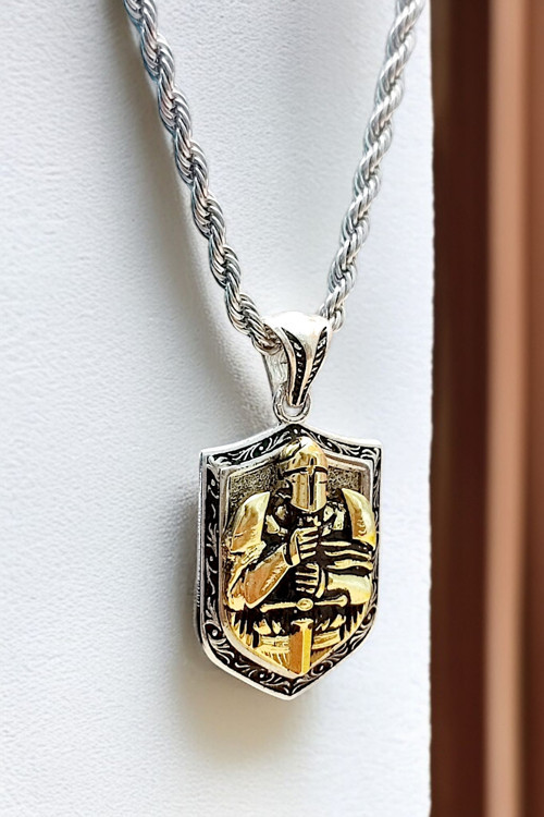 Ak Store Silver Gümüş Kaplama K-117 Paslanmaz Kromix Erkek Kolye Madalyon Spartalı Komutan Çift Renk