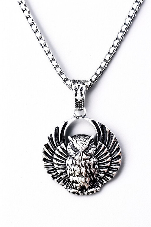 Ak Store Silver Erkek, Baykuş Owl (Bilgeliğin Sembolü) Figürlü K-175 Paslanmaz Koromix Çelik Gümüş Kaplama Kolye