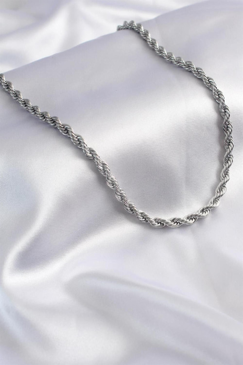 Ak Store Silver Gümüş Kaplama 316 L Paslanmaz Singapur Örme Halat Zincir Kolye 3 Mm. Beyaz