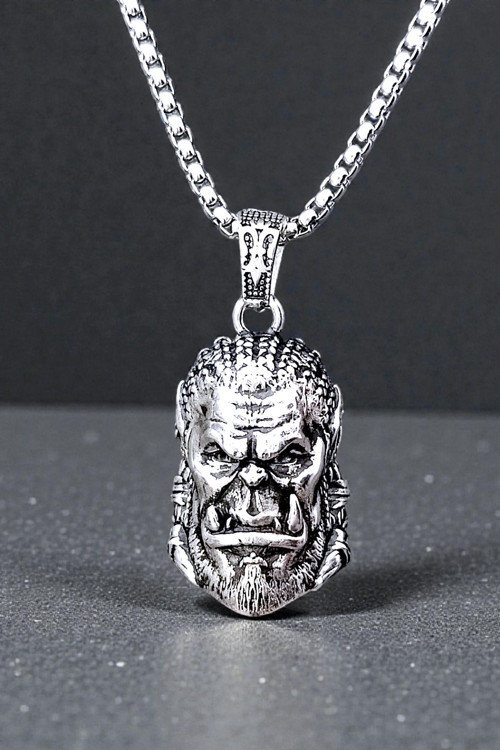 Ak Store Silver Erkek, Ork Savaşcı Kafası Figürlü Fantastik K-177 Paslanmaz Kromix Çelik Gümüş Kaplama Kolye