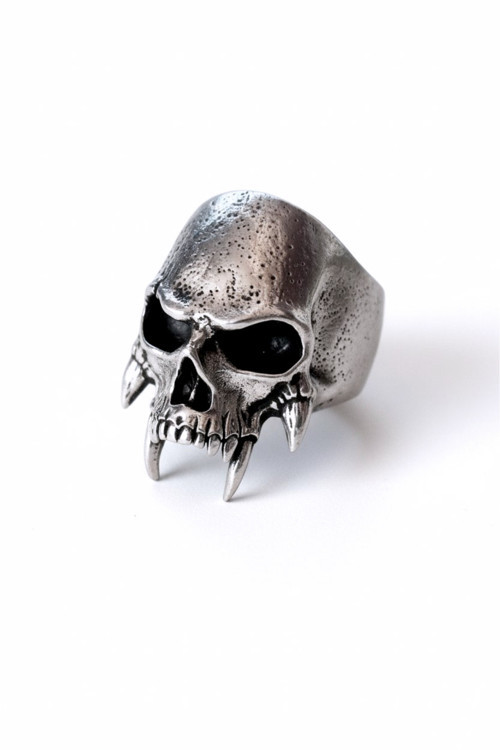 Ak Store Silver Erkek, Gümüş Kaplama Paslanmaz Kromix Çelik Yüzük - Gotik Vampir Dişli Kurukafa Model
