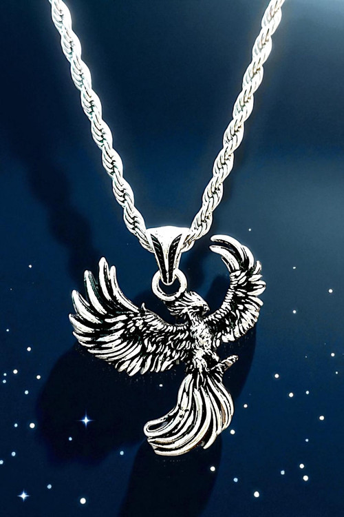 Ak Store Silver Gümüş Kaplama K-134 Paslanmaz Kromix Erkek Kolyesi Mitolojik Anka Kuşu Temalı Madalyon