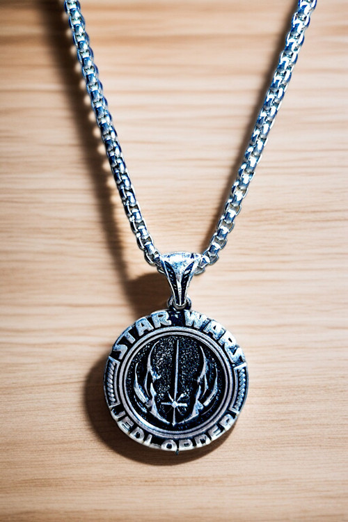 Ak Store Silver Gümüş Kaplama K-145 Krom Bronz - Çelik Erkek Kolye Madalyon Star Wars Jedi Order