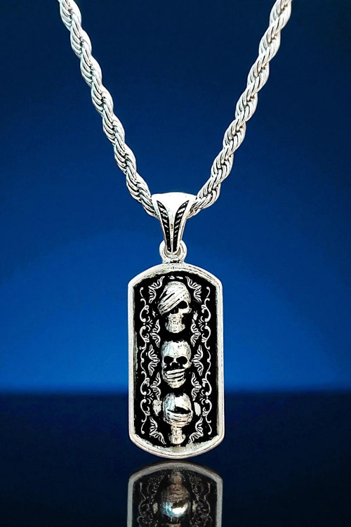 Ak Store Silver Erkek, Üç Maymun Felsefesi Görme, Duyma, Konuşma K-161 Paslanmaz Kromix Gümüş Kaplama Kolye Madalyon