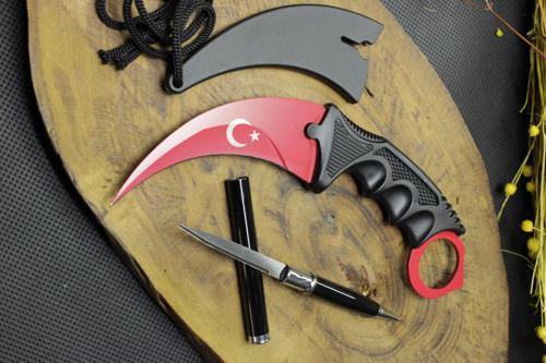 22 cm Türk Bayraklı CS GO Bıçak Kılıflı ve Gizli Kalem Bıçak
