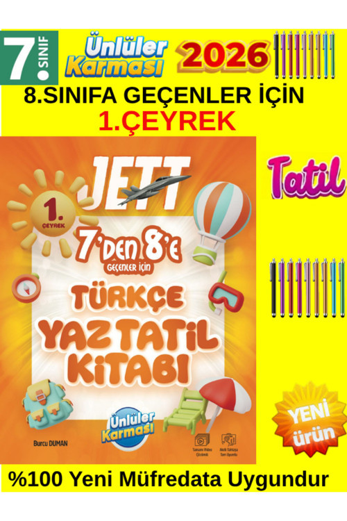 2026 7.Sınıf Ünlüler 8E Geçenler İçin Jett Etkinlikli Yeni Müfredat Yaz Tatil Etkinlikli Kitap+Dokunmatik Kalem