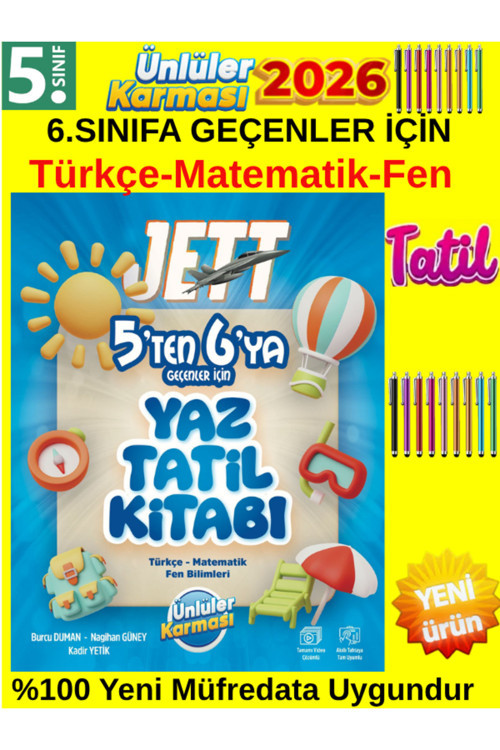 2026 5.Sınıf Ünlüler Jett 6Ya Geçenler İçin Etkinlikli Yeni Müfredat Yaz Tatil Kamp Kitap+Dokunmatik Kalem