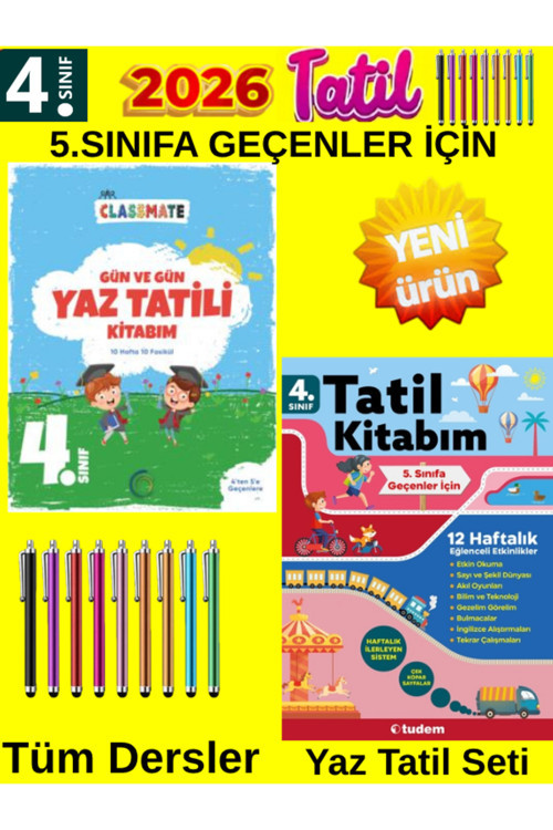 4.Sınıf Gün Gün Yaz Tatil Kitabı İle Tudem Yayınları 4.Sınıf 12 Haftalık Yaz Tatil Seti