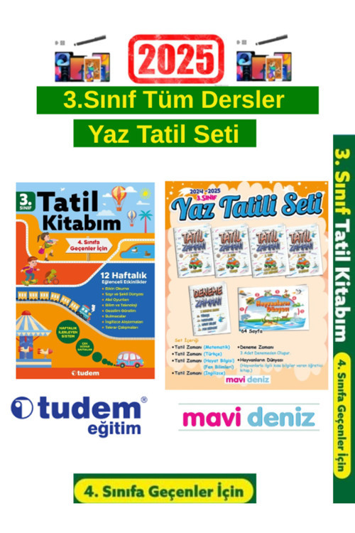 Tudem 3.Sınıf 12 Hafta Yaz Tatil Kitabı+Mavi Deniz 3.Sınıf Yaz Tatil Seti+Android Kalem
