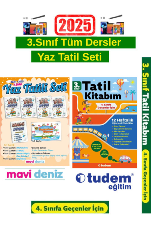 Mavideniz 3.Sınıf Yaz Tatil Kitabı+Tudem 3.Sınıf 12 Haftalık Yaz Tatil Seti+Android Kalem