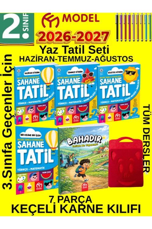 Model Eğitim 2. Sınıf Tüm Dersler Şahane Tatil Yaz Seti 7 Parça Keçeli Karne Kılıfı Ve Tablet Kalem