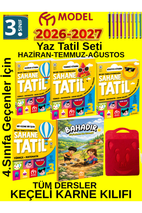 Model Eğitim Yayınları 3. Sınıf Şahane Tatil Yaz Seti 7 Parça Karne Kılıfı Tablet Kalem Tüm Dersler