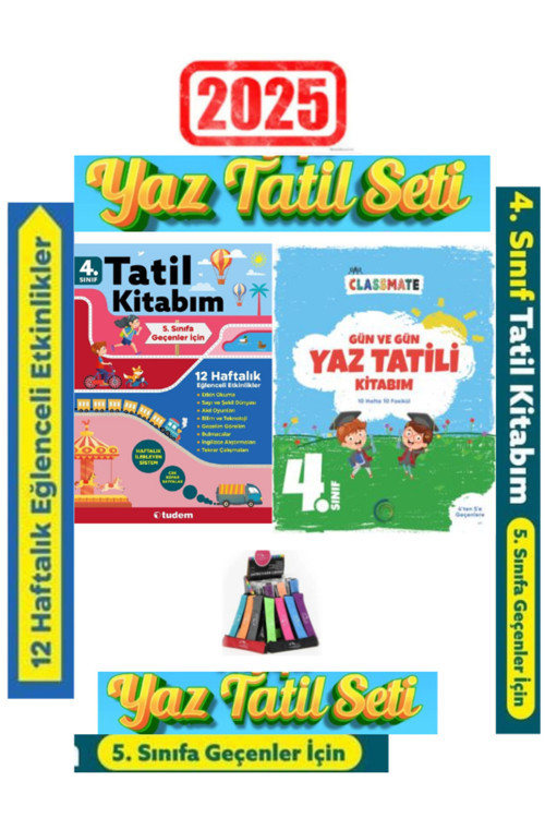 Tudem 4.Sınıf 12 Hafta Yaz Tatil+Okyanus 4.Sınıf Gün Gün Yaz Tatil Seti+Kalemlik