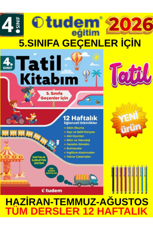 Tudem 4. Sınıf Tatil Kitabım 12 Hafta Kurs Seti 5.Sınıfa Geçenler İçin Yaz Tatili Çalışma Kitabı