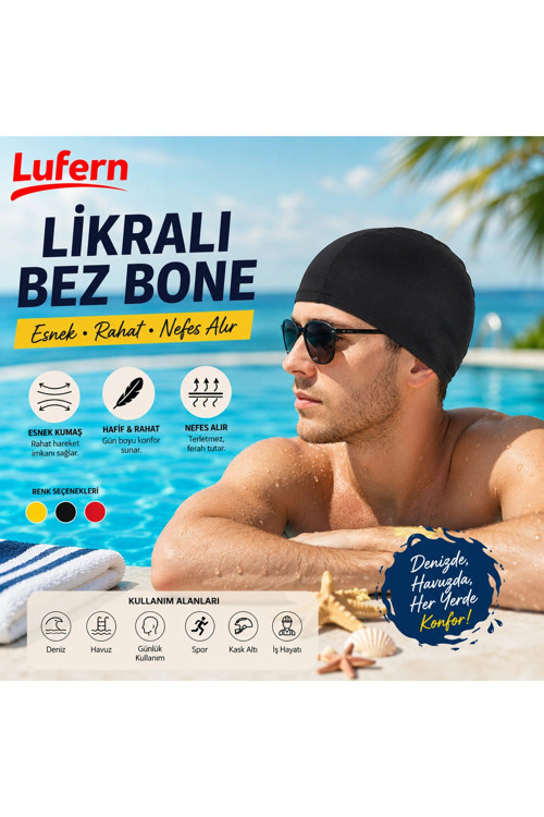Özel Üretim Likralı Bez Havuz Deniz Bonesi Yüzücü Elastik Unisex Kulak Korumalı Her Saça Uygun