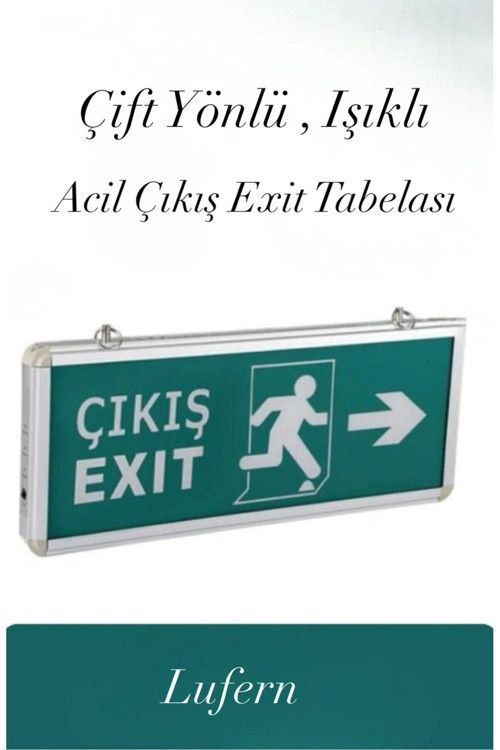 Çift Yönlü Acil Çıkış Exit Tabelası Işıklı Şarjlı Yönlendirme Güvenli Parlayan Uyarı Levhası