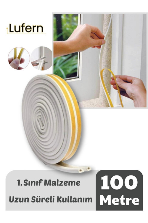 Kalın Kauçuk 2x50=100 Mt Ekstra Uzun Beyaz Kapı Pencere Fitili Soğuk Koruyucu Geçirmez İzolasyon