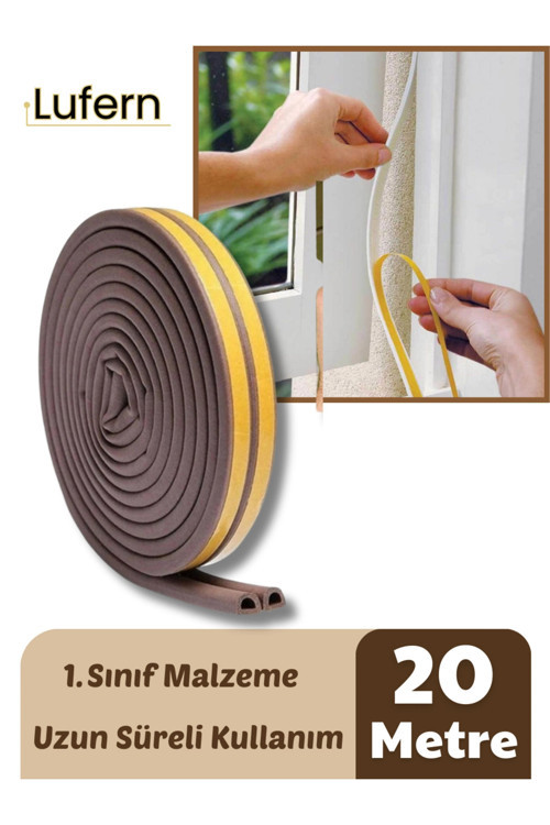 Kapı Pencere Fitili Soğuk İzolasyon Bandı Kendinden Yapışkanlı Güçlü Kauçuk Yalıtım Bant 2x10=20 Mt