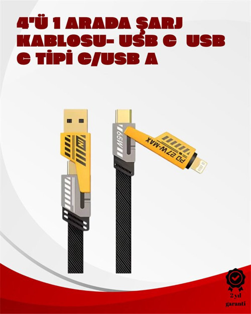 Dönüştürülebilir 4 Başlıklı Hızlı Şarj Kablosu – 1.2m 65W Dayanıklı v - RFIOVS1704-2