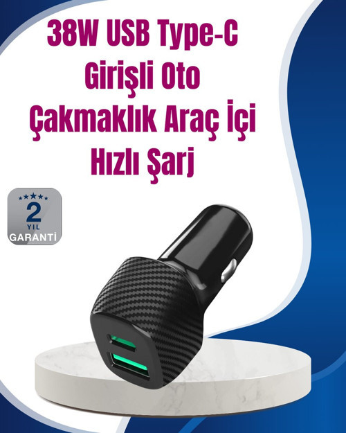 Power Delivery Destekli 38W Araç Tipi Hızlı Şarj Cihazı - RFIOVS3137-7737