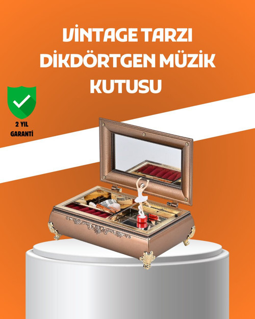 Müzikli Balerin Figürlü Takı Kutusu Piyano Desenli Dekoratif - RFIOVS8544-6114