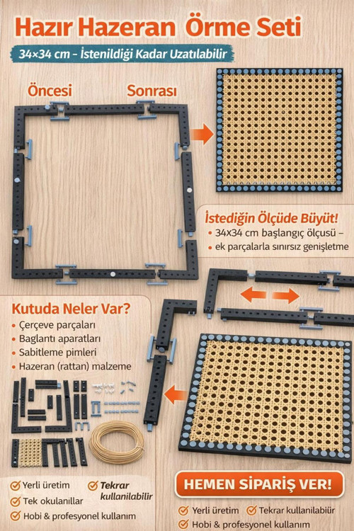 Hazeran Örme Tezgahı Büyük Boy Kolay Kurulum, Esnek Boyut 34X34 Cm
