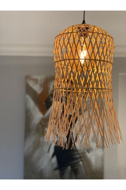 Bambu,Hasır Avize 30X50 Cm Bohem , Iskandinav Aydınlatma