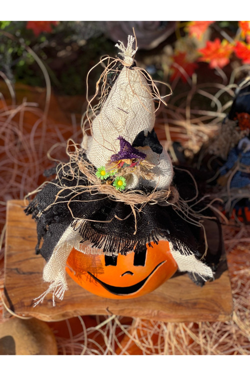 Halloween Sevimli Su Kabağı Cadılar Bayramı Jüt Şapkalı Cadı Detaylı Parti Dekoru