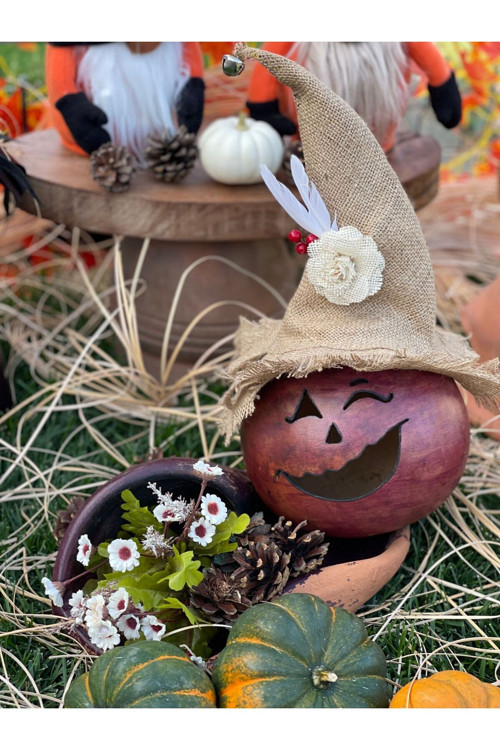 Halloween Su Kabağı Cadılar Bayramı Şapkalı Parti Dekoru 45 Cm Boyunda