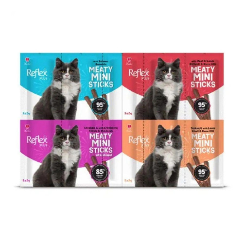 Plus Mini Mix Somonlu Kuzu Etli Biftekli Kisir Tavuk Kedi Ödülleri 20 x 2 Gr