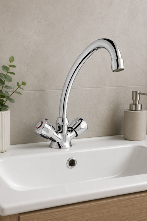Orkide Serisi Uzun Kuğu Bataryası Lavabo Bataryası Krom Lavabo Bataryası