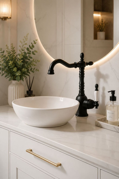 Mtl180-S Retro Lavabo Bataryası Lüks Tasarım Su Tasarruflu Tek Gövde Lavabo Bataryası Siyah Lavabo Bataryası