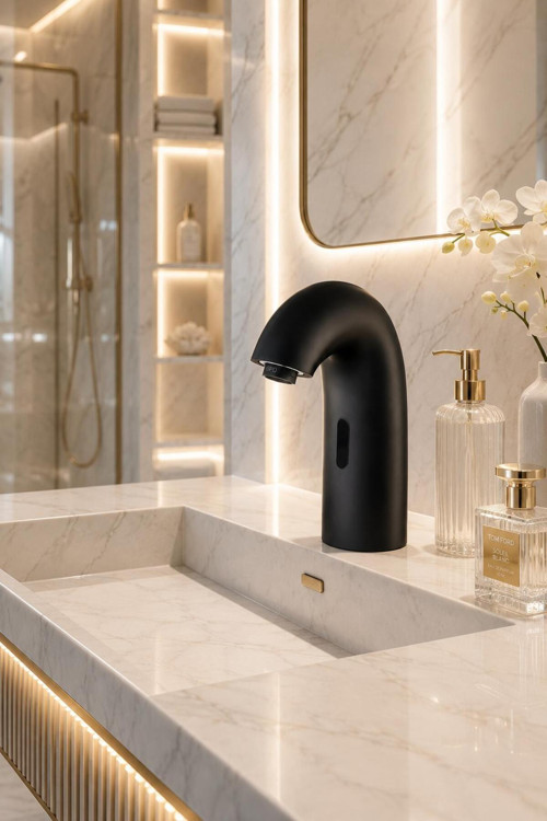Flb10-S Fotoselli Lavabo Bataryası Su Tasarruflu Siyah Sensörlü Otomatik Lavabo Bataryası