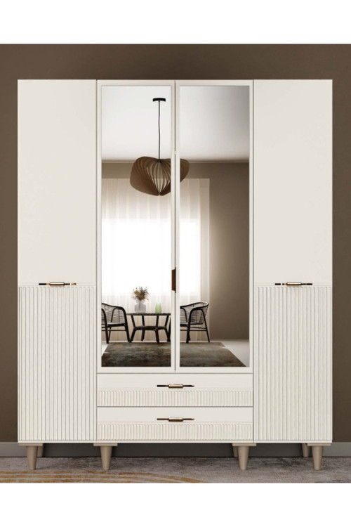 Menekşe 4 Kapaklı Gardırop / Dolap / Komple MDF / Fonksiyonel / Raf-Askılık ve Çekmeceli