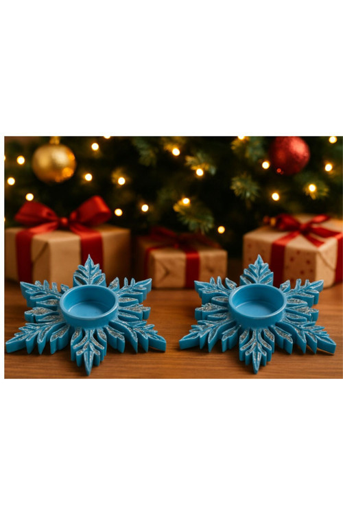 Yılbaşı Süsü, Kar Kristali Şeklinde Yılbaşı Tealight, Yılbaşı Ağacı Süsü 2 Adet