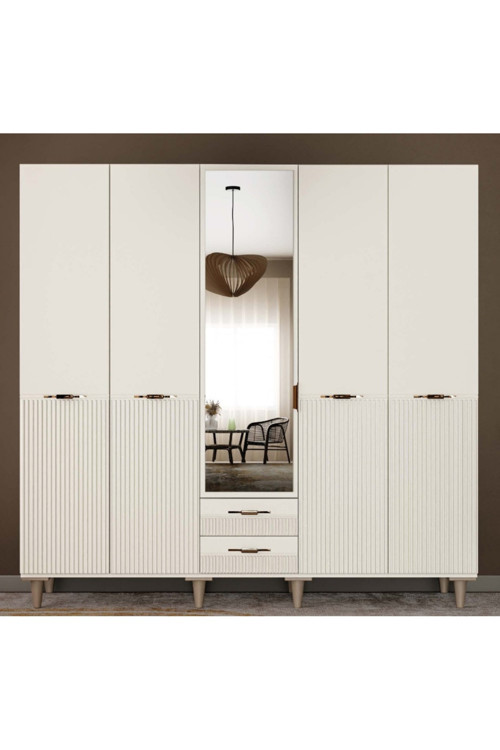 Menekşe 5 Kapaklı Gardrop / 5 Kapılı Dolap / Komple Mdf / Modern Tasarım