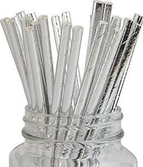 KAĞIT PİPET 20 CM - Ø6MM. PARLAK GÜMÜŞ / 25 ADET