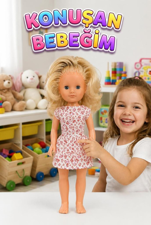 Alya Türkçe Konuşan Etkileşimli Eğitici Oyuncak Bebek – 40 cm Kafası ve Kolları Et Bebek