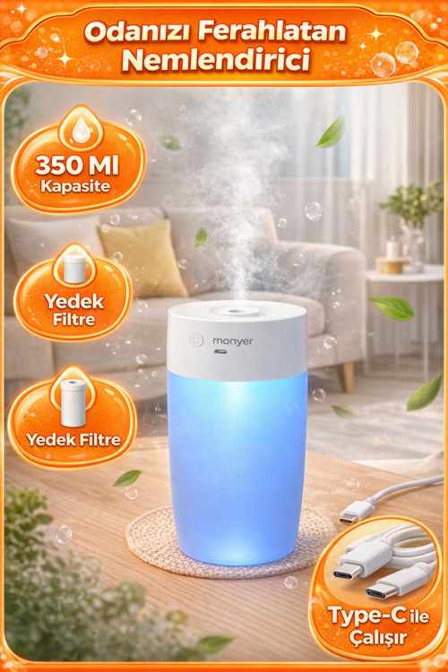 350 Ml Oda Hava Nemlendirici Rgb Renkli Işık Gece Lambalı Mini Ultrasonik Buhar Makinesi