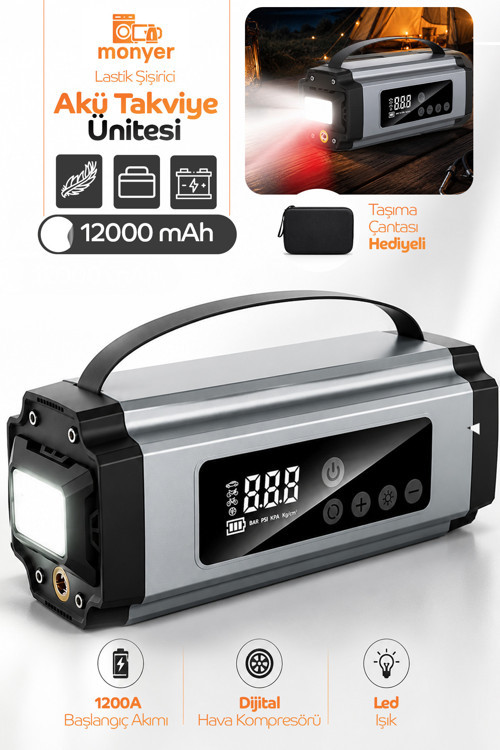 4'Ü 1 Arada Akü Takviye Cihazı Jump Starter Powerbank El Feneri Araç Çalıştırma