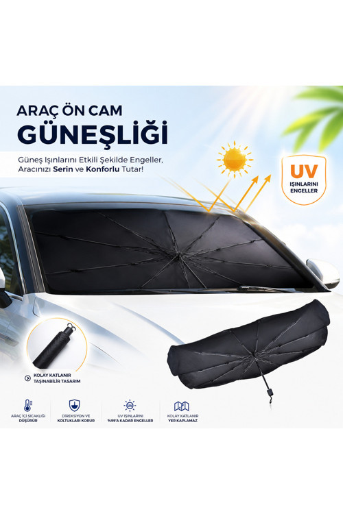 Tüm Araçlara Uyumlu Oto Ön Cam Güneşlik Şemsiyesi Katlanabilir Araç Güneş Koruyucu Oto Güneşlik Perde
