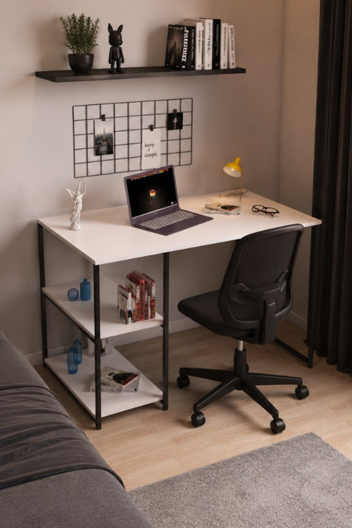Falez 2 Raflı Çalışma Masası 60x120 - Bilgisayar Ofis Ders Masası Beyaz