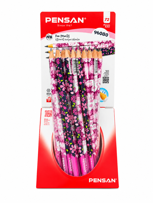 Pink Flowers Desenli Kurşun Kalem 2B Pensan 12 Adet