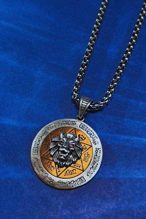Aslan Figürlü Hz.Süleyman Mührü El İşçiliği 925 Ayar Gümüş Erkek Kolye
