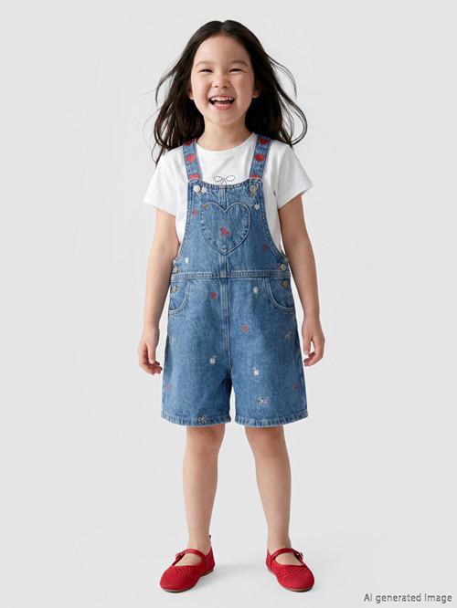 LCW Kids Mavi Nakışlı Kız Çocuk Jean Salopet
