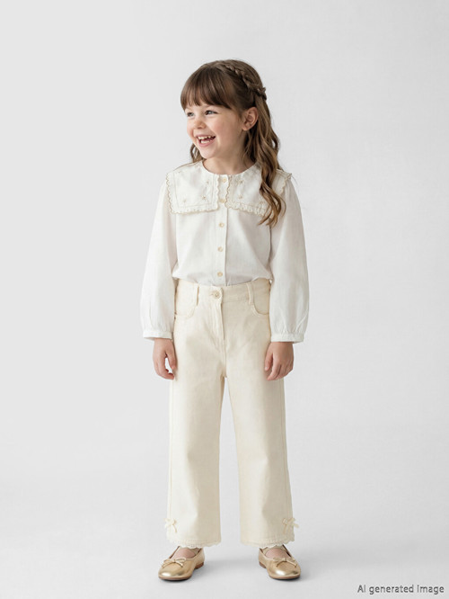 LCW Kids Ekru Fiyonk Detaylı Kız Çocuk Gabardin Pantolon